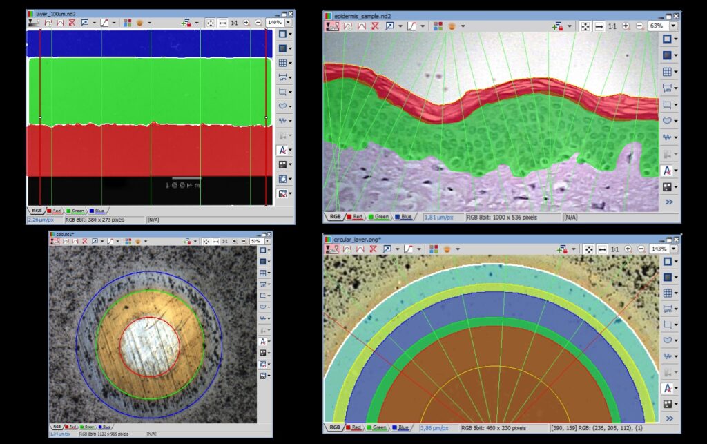 Thickness of layers and coatings